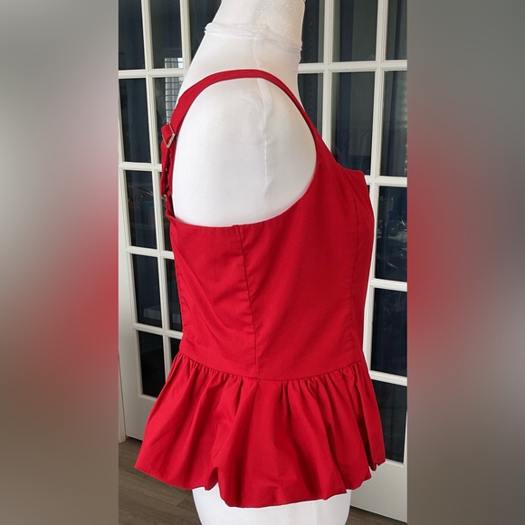 Abercrombie & Fitch Red Poplin Bubble Hem Peplum Top - Size L - Picture 7 of 16